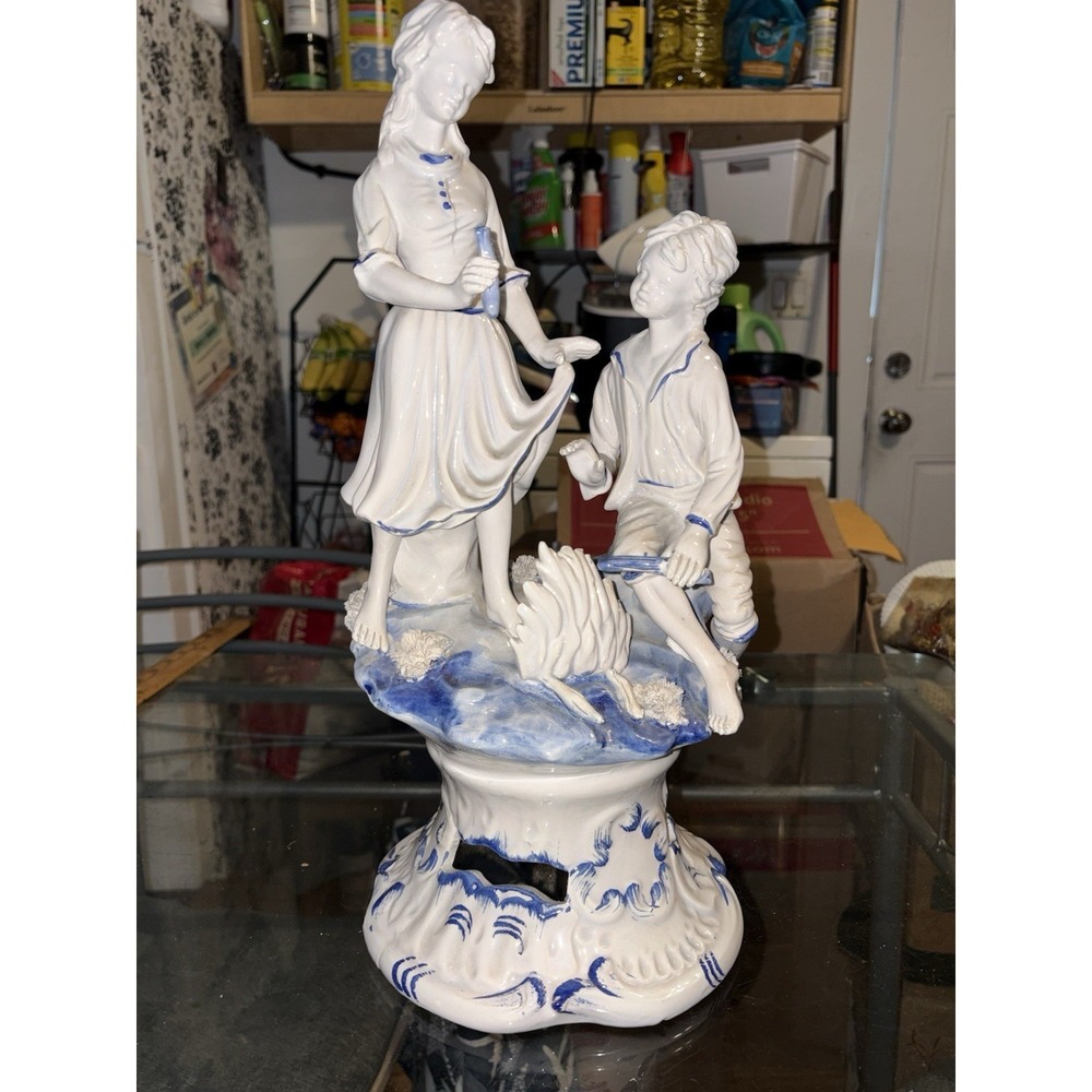 Vintage Italian Capodimonte Dario Perflorentine Ceramic Boy Girl Statue 16.5